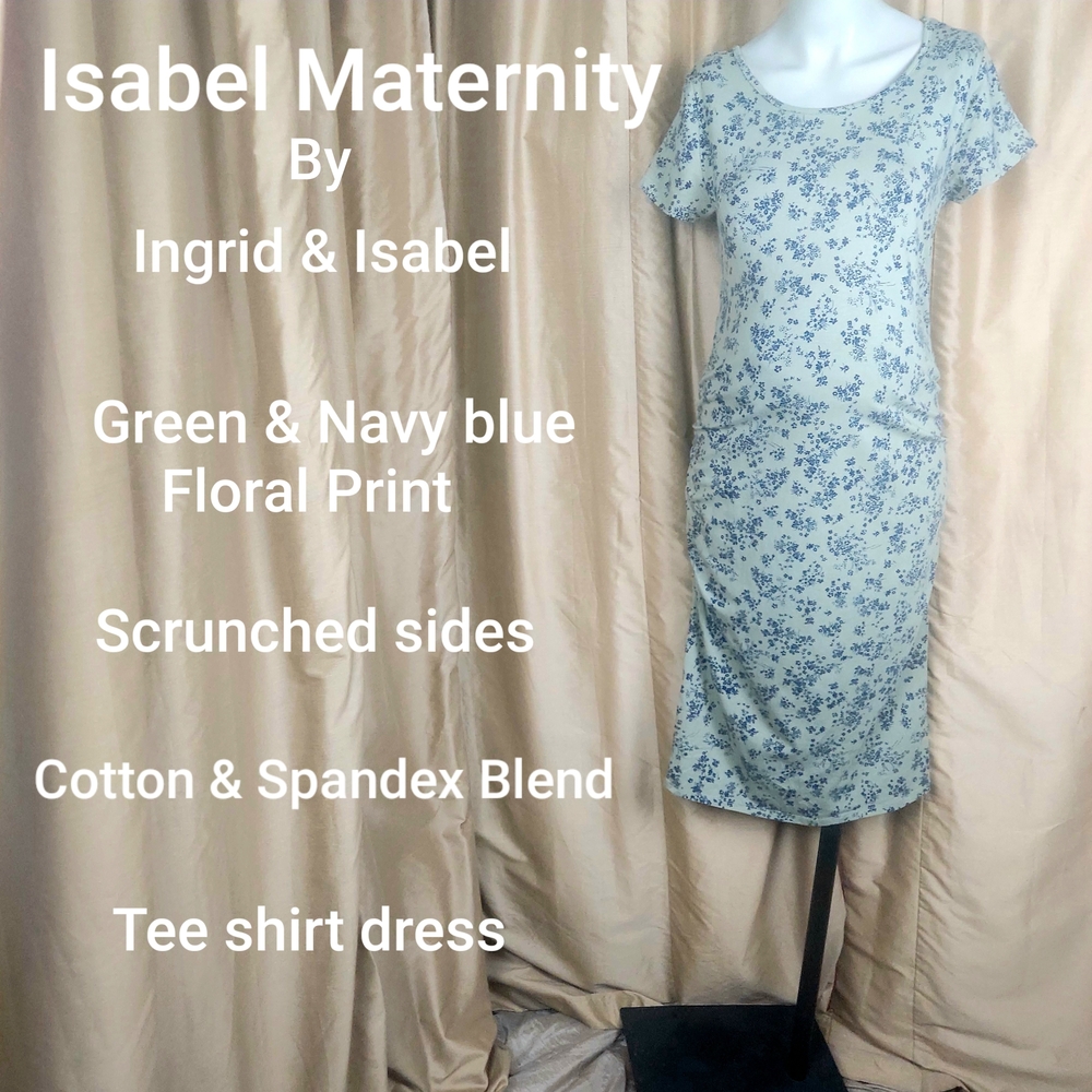 Isabel Maternity Green and Navy Blue Floral Tee Shirt Dress